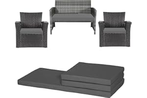 Brillars Rattan Cushions Set 3 Pieces Replacement For Home Bench Chairs Sofa Patio Garden Outdoor Furniture Water Resistant Patio Lightweight (Charcoal)
