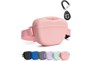 heouvo Dog Treat Pouch with Training Clicker, Upgrade Stronger Magnetic Closure to Avoid Spilling, 1.67 Cup Silicone Treat Bag Fanny Pack with Waist Belt for Pet Training Walking (Pink)