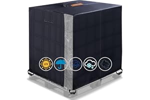 RELEDESA IBC Funda para Depósito de Agua 1000 litros, 420D Cubierta Protección Tanque de Agua Lluvia de 275 Galones Antipolvo Anti UV con Cremallera Impermeable y Ventana Transparente (120 x 100 x 116 cm)