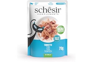 Schesir, Filetti di Tonno in Gelatina, Cibo Umido Complementare per Gatti, Ricetta Originale, 100% Naturale, 12 buste da 70g