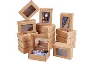 BENECREAT 30 Pack Scatola di Cartone Pieghevole Marrone con Finestra Trasparente 8,5x6x3cm Contenitore di Gioielli Regalo Contenitore Superiore per Torta, Cioccolato e Biscotti Per Natale