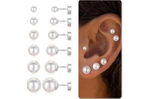 TINGN 6 par örhängen silver 925 för kvinnor män små flatback örhängen piercing CZ/pärlor/rund kulskruv platt baksida brosk ör