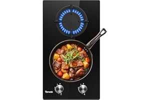TOPWISH placa de gas butano, placa de gas 2 fuegos, NG/LPG convertible, válvulas de seguridad, encendido automático, 30cm, 4750W
