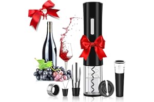 Rovtop Cavatappi Elettrico per Vino, 5 in 1 Apribottiglie, Stappa Bottiglie Elettrici automatico si apre rapidamente con Tappo del Vino,Versatore, Set Apri Bottiglia Vino Regalo, Kit Vino