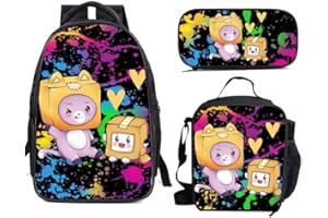 YOTOTY Cartoon Backpacks 3 Pcs Set, Foxy Rocky Milky Boxy 3D Printed School Bag Lunch Bag and Pencil Case, Lightweight Casual Schoolbag for Student Teen Boys Girls