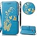 Produktbild WIWJ Galaxy A3 2017 Handyhülle,Galaxy A3 2017 Hülle, PU Cover Case Leder[Heißprägen Prägung Schmetterlinge Ledertasche] Hülle für Samsung Galaxy A3 2017-Blau