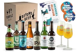 HAPPYBEER Premium Bier Tasting Paket für 2 Personen mit 7 Bieren und 2 Gläsern