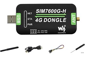 WAVESHARE Coolwell Industrial Grade SIM7600G-H 4G DONGLE with Antenna,4G Communication,GNSS Positioning, 2G/3G/4G Network Connection, Global Band