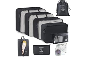 VCUMTER Zestaw organizerów do walizek, 11-częściowy, kompresyjny organizer na ubrania – organizer do walizek na urlop i podróż, na bieliznę, kosmetyki, torby na ubrania, torby na buty