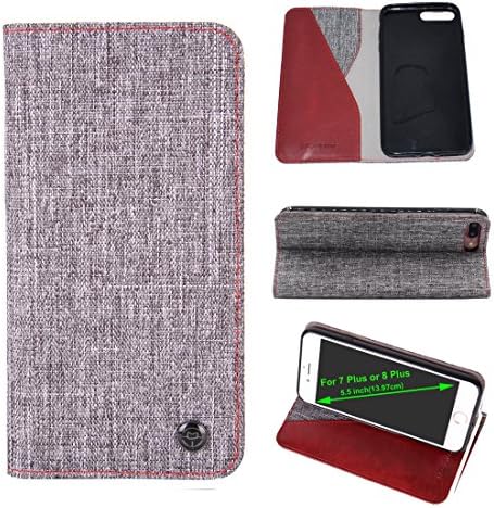 iPhone 8 Plus PU Leather Case, iPhone 8 Plus PU Leather Case, 5.5 inches Cloth cover Wallet Case, Folio Flip Cover for iPhone 7plus/8plus IP7DEBMK5.5-Gra)