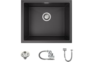 TORVA Gunmetal Grey Undermount Kitchen Sink, Black Stainless Steel Single Bowl Sink, 50 x 43 x 19 cm