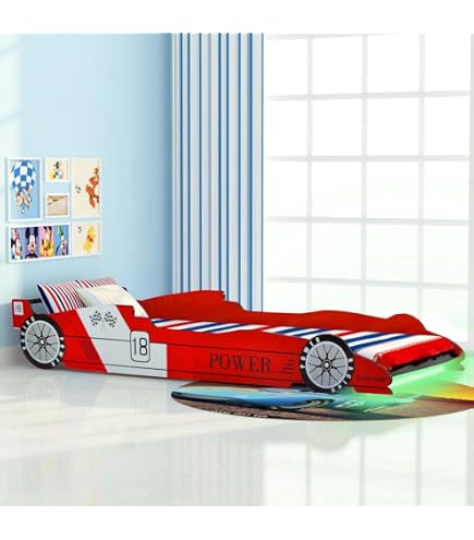 Lit Enfant Voiture De Course - 140x70cm | Avec Matelas Mousse - Design Bleu Sportif