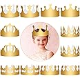 Aohcae Gold Crown 12 PCS, 6 Styles Adjustable Plastic Crown, Paper King Crowns for Kids Adults, Birthday Crown Set for Party Celebration, Cardboard Crown Templates to Decorate