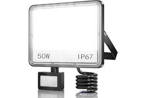 YIQIBRO 50W Projecteur LED Exterieur Detecteur de Mouvement, 2 en 1 IP67 Étanche Spot LED Avec Détecteur, 5000LM 7000K Blanc Froid Eclairage Exterieur, Lampe Exterieur pour Jardin Terrasse