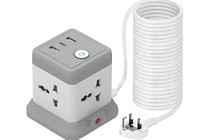 Tycom Power Strip (10 meters) Surge Protector with USB + Type C, Extension Cord Flat Plug with Widely 4 AC Outlet and 2 USB 1 Type C, Small Desktop Station - 10 meters.