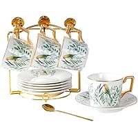 YOLIFE Teetassen und Untertassen aus Keramik, Green Dream, 200 ml, 6 Stück