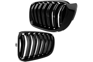 ‎DM AUTOTEILE DM Autoteile 14067 Set Doppelsteg Kühlergrill Front Grill schwarz Glanz lackiert kompatibel für BMW X3 F25 X4 F26 bj 14-18