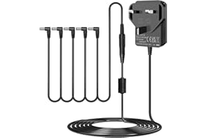 MAREISA Guitar Pedal Power Supply, 9V 1.5A 1A Power Adapter Tip Negative for Effect Pedals Bass Pedals Piano Keyboard Guitar Pedals with 5 Way Daisy Chain Cable