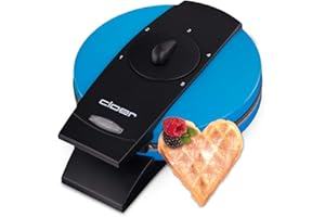 Cloer 1627-13 Gofreras para gofres de corazón, 930 vatios, tamaño de gofre 15.5 cm, nivel de tostado infinitamente seleccionable, azul