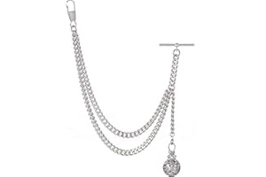 HOLY SINS JEWELLERY Hecho a mano en el Reino Unido, color plateado, cadena de reloj de bolsillo Albert con colgante, marrón, Clásico clásico inspirado en la elegancia atemporal, accesorio sofisticado para caballero,