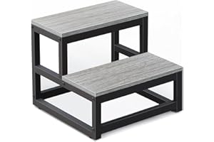 LIANTRAL Scaletta per adulti e bambini, scaletta 2 gradini, in acciaio resistente e robusto legno, supporta fino a 200 kg, sgabello per letto alto, cucina, bagno, grigio