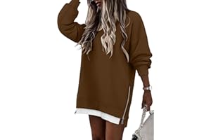CHICZONE Women's Long Sleeve Sweatshirts Crewneck Casual Pullover Fall Zipper Slit Hoodies Oversized Top Jumpers
