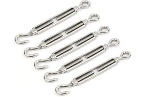 Nuluxi 304 Acier Inoxydable Turnbuckles M5 Tendeur en Acier InoxydableTendeur Crochet et Oeil en Acier Inoxydable 304 Convient pour Serrer le Câble et Réguler L'effet Élastique Accessoires(5 Pièces)