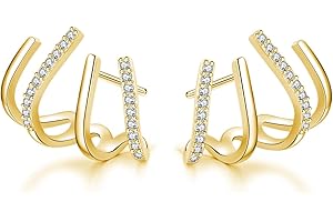 SLUYNZ 925 Orecchini Polsino CZ Bello in Argento per Donne Ragazze Adolescenti Minimalista Artiglio Borchie Huggie