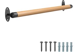 SELEWARE Pasamanos de madera de 36 pulgadas, pasamanos para escaleras interiores, pasamanos de montaje en pared con carriles de metal resistentes, barra de agarre para escaleras sin barreras para