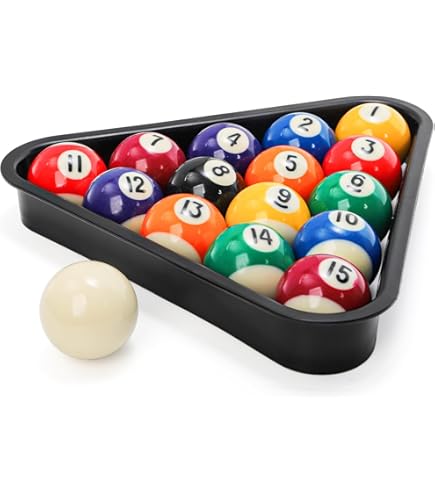 Set di palline da biliardo, supporto triangolare per biliardo e 9 palline diamantate (legno), 5 gessetti per stecca e 2 adesivi per tavolo da biliardo – accessori per tavolo da biliardo