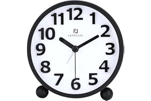 ‎LAFOCUSE Lafocuse Wecker Analog Ohne Ticken, 3D Zahlen Groß Metall Schwarz, Nachtlicht und Schlummerfunktion Nachttisch Tischuhr, Batteriebetrieben Wecker Schlafzimmer Büro Reisen 10.5cm
