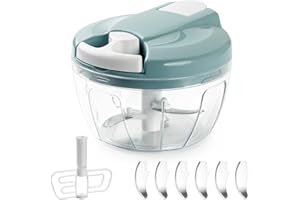 WT WISDOM TOGETHER Zwiebelschneider Manuell mit 3 Edelstahlklingen, 520ml Zwiebel Zerkleinerer Multizerkleinerer Manuell, Zusätzlichen 3 Klinge und 1 Mixer, für Gemüse, Obst, Knoblauch