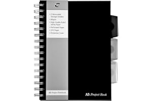 Pukka Pad - Quaderno a spirale con divisori, formato A5, colore: nero
