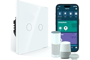 PULSAR Lichtschalter Smart Doppelt 1 Fach Unterputz Weiß - Touch-Glaspanel, Alexa & Google Home, Tuya/Smart Life - Wlan Schalter Doppellichtschalter