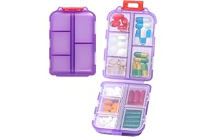 MAIANY Portapillole Settimanale da Viaggio con 10 Scomparti Portatile e Compatto Ideale per Viaggiatori e Anziani Contenitore per Pillole con Custodia Grigia (Viola)