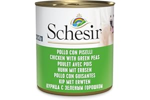 Schesir, Mokra karma dla dorosłych psów o smaku kurczaka z groszkiem, filety z miękkiej żelatyny - łącznie 4,56 kg (16 puszek 285G)