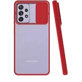 Elfia Samsung Galaxy A52 ile Uyumlu Silikon Mat Renkli Kamera Lens Korumalı Kılıf, Kırmızı