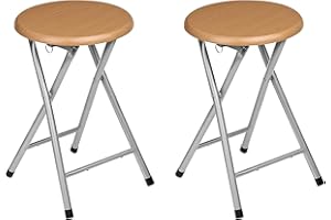 Acan Tradineur - Pack de 2 Taburetes Plegables Fabricados en Aluminio con Asiento Terminado en Madera. Medidas 45x30x30,