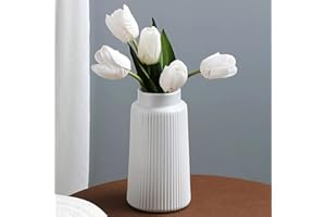 LEFEIRR Vase Céramique Blanc pour Fleur – Petit Vases Blancs pour Pampa et Fleurs Séchées, Vase Décoratif, Décoration Vase de Table Moderne pour Maison, Fête, Mariage, Décoration D'intérieur, 20 cm