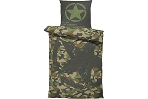 one-home Bettwäsche 135x200 cm Camouflage Military Armee Stern Tarnmuster grün Microfaser