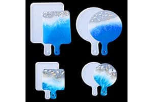 FineInno 4Pcs Moulle Resine Planche à découper avec poignée Moulle Silicone Epoxy Moule de Plateau Fruits pour Coaster,Plateau de Service (Tray Molds)
