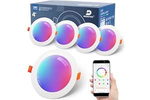 DUSKTEC Faretti Led da Incasso Colorati Smart Alexa, 10W 1000LM, 220V Faretti LED soffitto Interno Rotondo Intelligente Bluetooth, RGB e Luce Fredda, Dimmerabile con APP, Foro Ø95-110mm, Set di 4