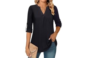 Amrto Longbluse Damen 3/4 Ärmel Bluse V-Ausschnitt Tunika Elegant Langarm Casual Oberteile Langarmshirt Lose Lässig Hemdbluse Longshirt Business Outfit für Büro