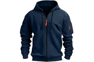 XCXC Herren Kapuzenjacke mit Reißverschluss Männer Outdoorjacke mit Armtasche Kordelzug Fronttaschen Langarm Oberteil Übergangsjacke Freizeitjacke für Fitness Alltag Freizeit