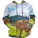 XiangHeFu Men's Hoodies Sweatshirt Grazing Cow Long Sleeve Pullovers