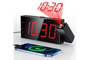 Mesqool Projektionsväckarklocka, Högt Ljud, 180° Vridbar Projektor, 5-Stegs Ljusstyrka, Tydlig LED-Display, USB-Laddare, 9 Mi