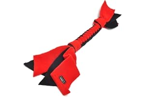 DogDirect London, DOG TUG TOY Tugger Tug Chase Rope SMALL: 45cm/17in, LARGE: 75cm/29in, Soft plaited Flexible FLEECE DOG TOYS Ideal FOR TRAINING, PUPPY PLAY, HAND MADE (Small, Black-red) KS4