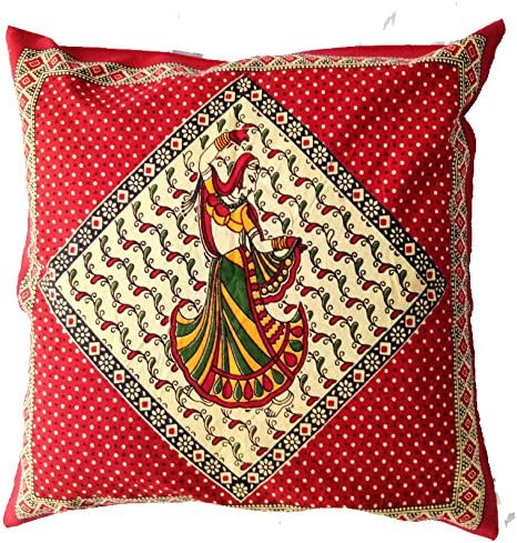 Kesrie Set of three pure cotton Jaipuri Rajasthani printed traditonal ethnic cushion covers pillow case cover size 16x16 inches