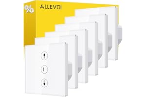 ALLEVOI Interruptor de Persiana Inteligente de 6 Piezas con Control por Porcentaje, 80 * 80mm Interruptor de Persiana Wifi, Control por Voz Compatible con Alexa/Google Home/Smart Life, Requiere Cable Neutro