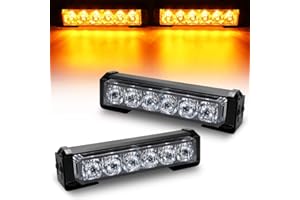 OPP ULITE Emergency Vehicle Strobe Lights Amber Hazard Beacon Flashing Light 14 Modes 6 Led Traffic Warning Light Bar for Interior Roof/Dash/Windshield/Grille/Deck (52026-2-2 Amber)
